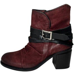 Miz Mooz Jaycee Burgundy Leather Boots Distressed Moto Western 39, 8.5-9 NEW